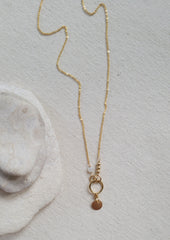 The New Moon - Moonstone Circle Disk Charm Gold Necklace