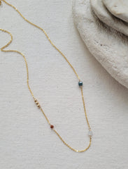 The Florence - Blue Tourmaline Goldstone Moonstone Scattered Gemstone Gold Necklace