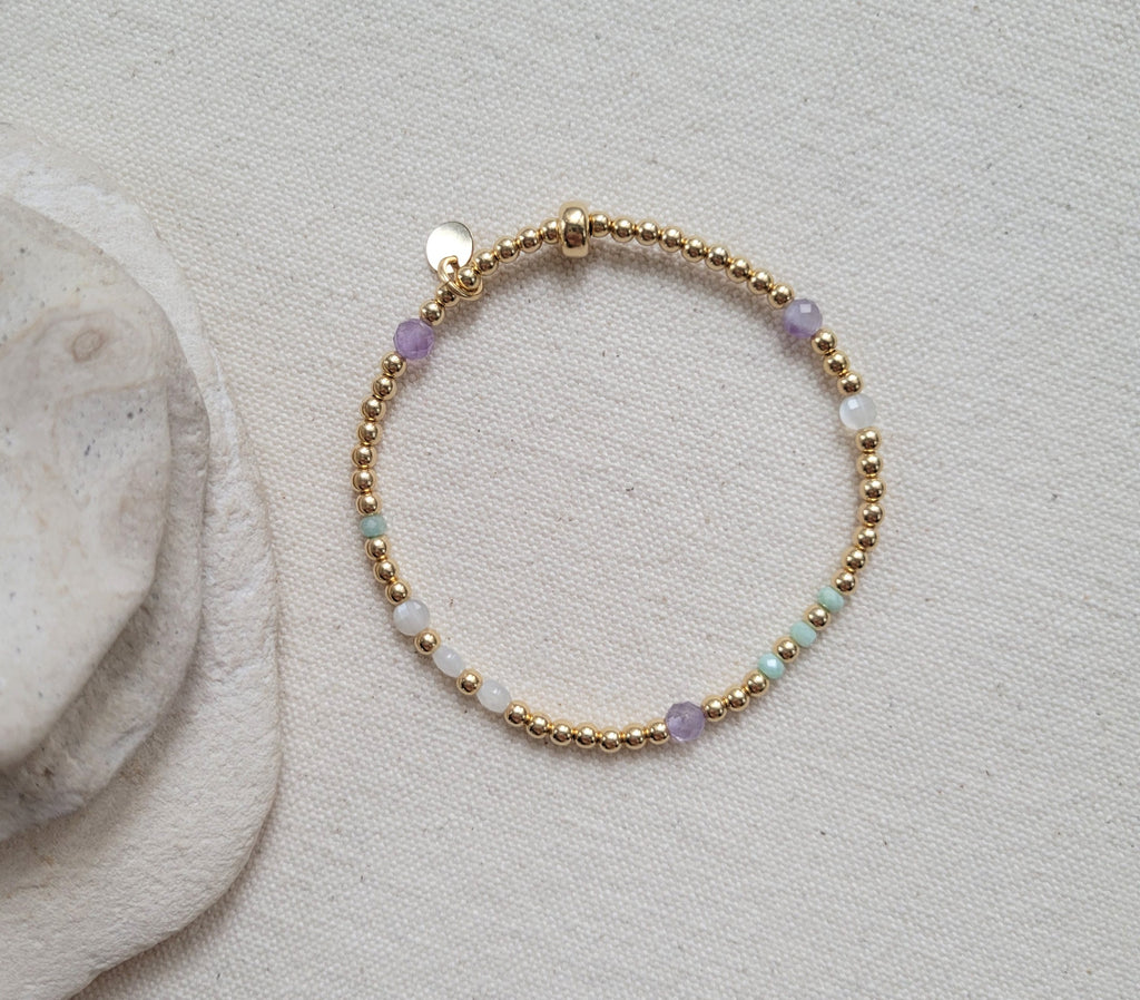 The Provence Lavender - Amethyst Moonstone amazonite Multi Gem Gold Bracelet