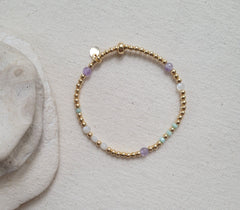 The Provence Lavender - Amethyst Moonstone amazonite Multi Gem Gold Bracelet
