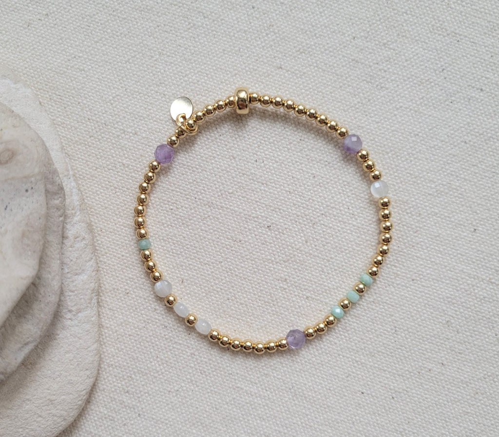 The Provence Lavender - Amethyst Moonstone amazonite Multi Gem Gold Bracelet