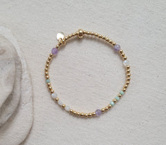 The Provence Lavender - Amethyst Moonstone amazonite Multi Gem Gold Bracelet