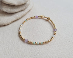 The Provence Lavender - Amethyst Moonstone amazonite Multi Gem Gold Bracelet
