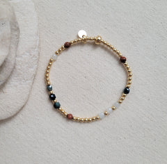 The Florence - Blue Tourmaline Moonstone Goldstone Multi Gem Gold Bracelet