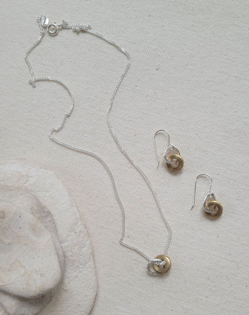 The Interlock - Silver Brass Double Circle Hook Earrings