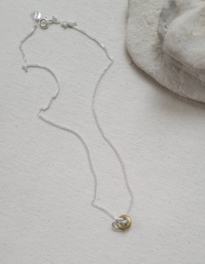 The Interlock - Brass Silver Double Circle Necklace
