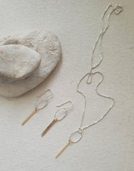 The Gold Silver - Silver Oval Gold Bar Dangle Necklace