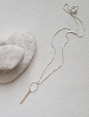 The Gold Silver - Silver Oval Gold Bar Dangle Necklace