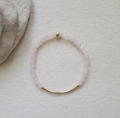 4mm Faceted Rose Quartz Gold Bar Bracelet