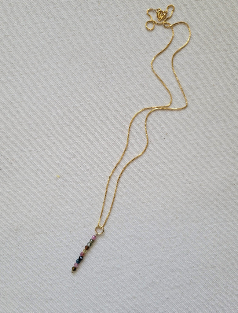 Tourmaline Gem Dangle Bar Gold Necklace
