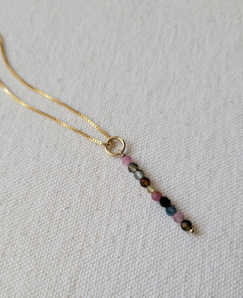 Tourmaline Gem Dangle Bar Gold Necklace