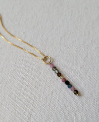 Tourmaline Gem Dangle Bar Gold Necklace
