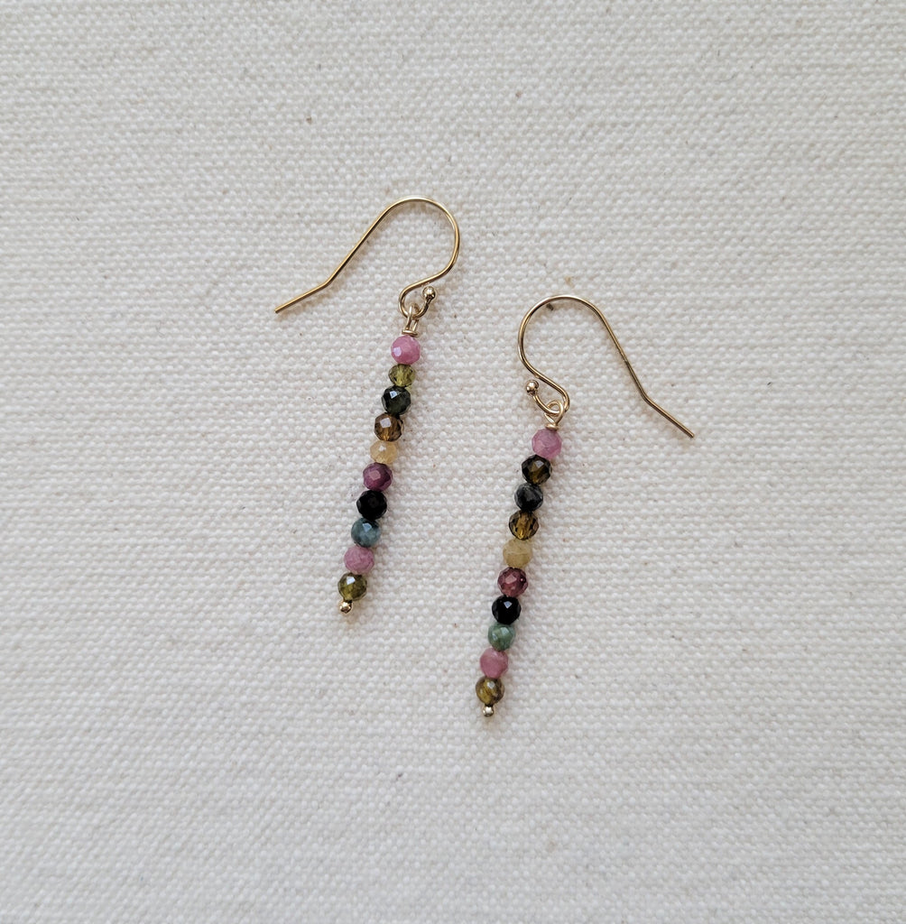 The Tourmaline - Gold Multi Tourmaline Dangle Gem Bar Hook Earrings