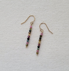 The Tourmaline - Gold Multi Tourmaline Dangle Gem Bar Hook Earrings
