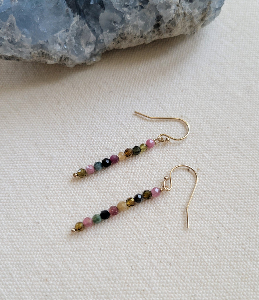 The Tourmaline - Gold Multi Tourmaline Dangle Gem Bar Hook Earrings