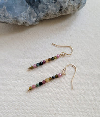 The Tourmaline - Gold Multi Tourmaline Dangle Gem Bar Hook Earrings