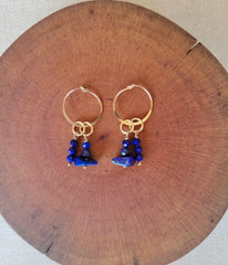 The Double Deep Blue - Lapis Gold Removable Charm Hoop Earrings
