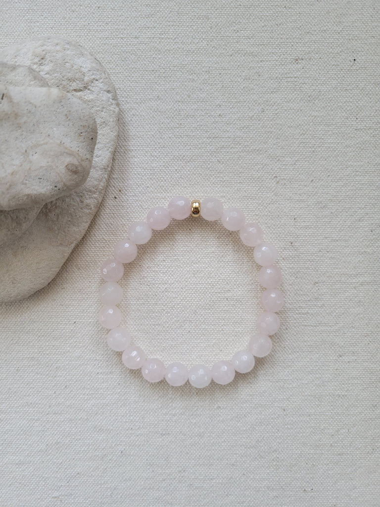 8mm Faceted Rose Quartz Gold Bracelet