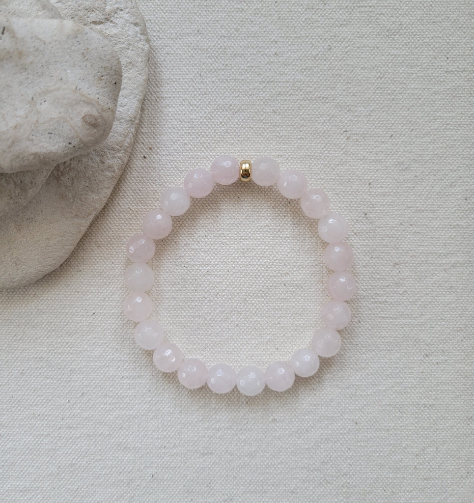8mm Faceted Rose Quartz Gold Bracelet
