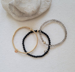 The Katelin - Smoky Quartz Onyx Gold Bracelet Stack