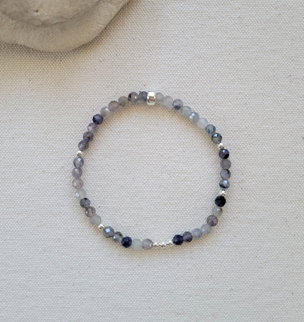 4mm Faceted Iolite Scattered Silver Bracelet - Sold Out