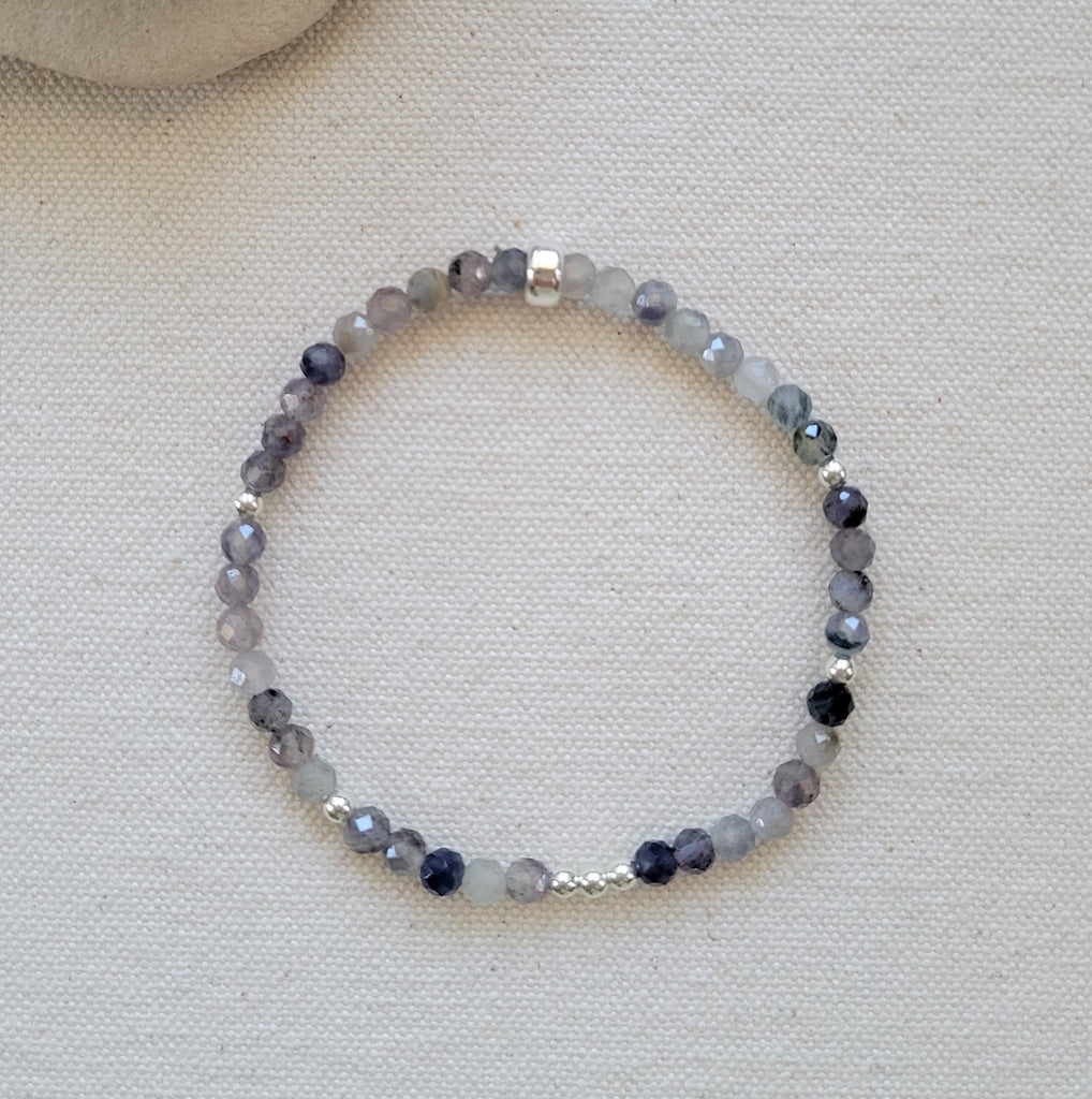 4mm Faceted Iolite Scattered Silver Bracelet - Sold Out