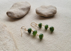 Triple Jade Gold Dangle Hook Earrings