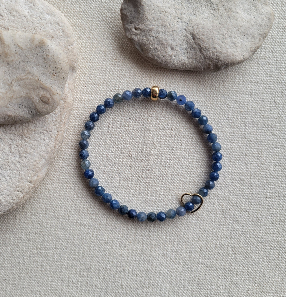 4mm Faceted Kyanite Floating Gold Heart Bracelet