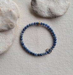4mm Faceted Kyanite Floating Gold Heart Bracelet