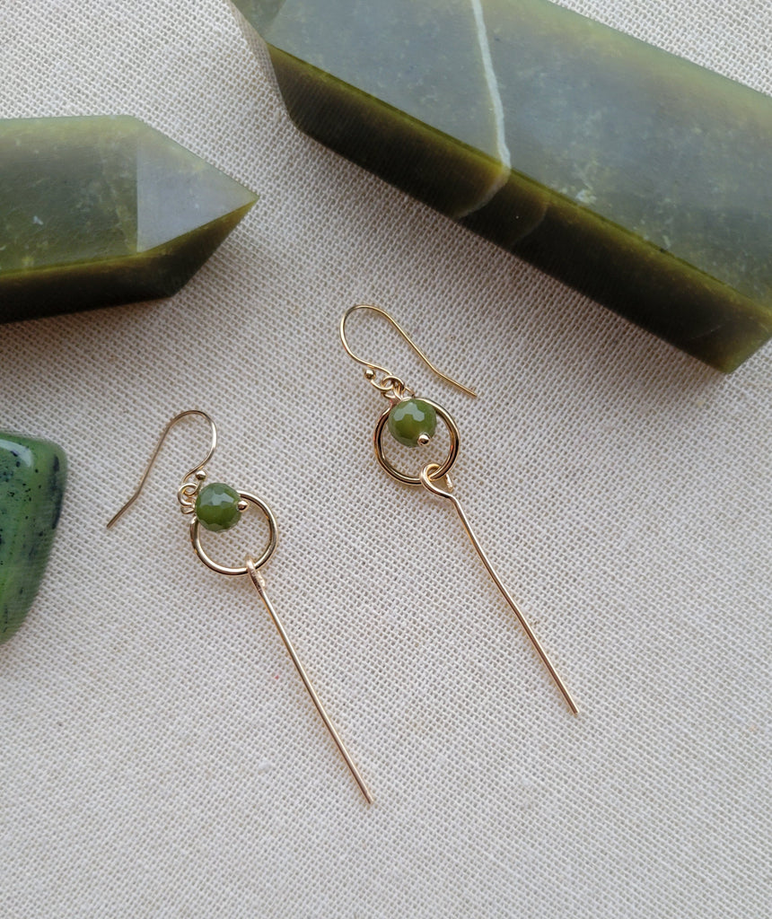 The Jade Circle Bar Gold Dangle Earrings