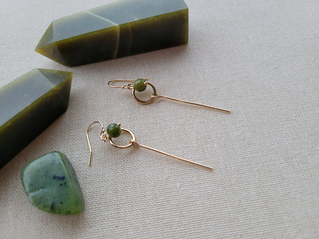 The Jade Circle Bar Gold Dangle Earrings