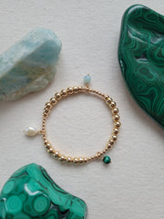 Multi Charm Malachite Amazonite Pearl Gold Bracelet