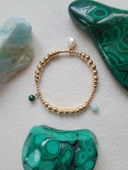Multi Charm Malachite Amazonite Pearl Gold Bracelet