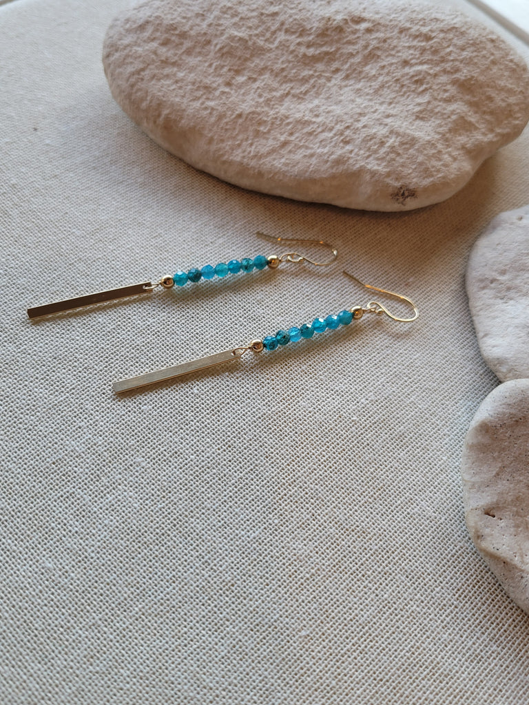 Apatite Gem Bar Gold Bar Dangle Hook Earrings