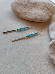 Apatite Gem Bar Gold Bar Dangle Hook Earrings