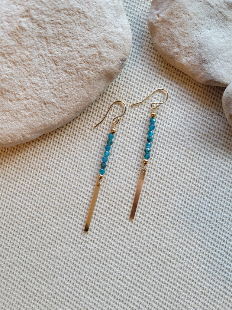 Apatite Gem Bar Gold Bar Dangle Hook Earrings