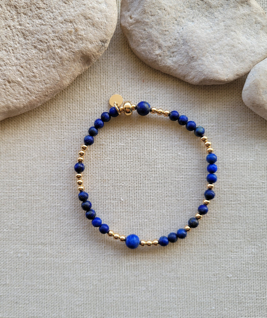 Lapis Lazuli Scattered 3mm Gold Bracelet
