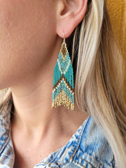 The Beach Goddess Seed Bead Silver Dangle Hook Earrings (Long)