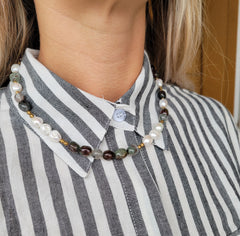 Phantom Mica Quartz Pearl Brass Necklace Necklace