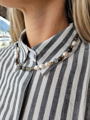 Phantom Mica Quartz Pearl Brass Necklace Necklace