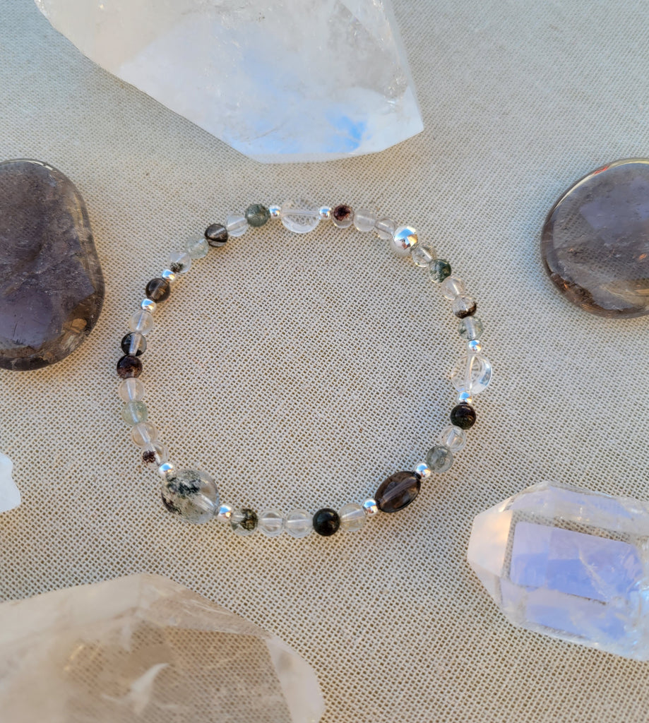 The Master Healer Quartz Smoky Quartz Phantom Quartz Silver Bracelet