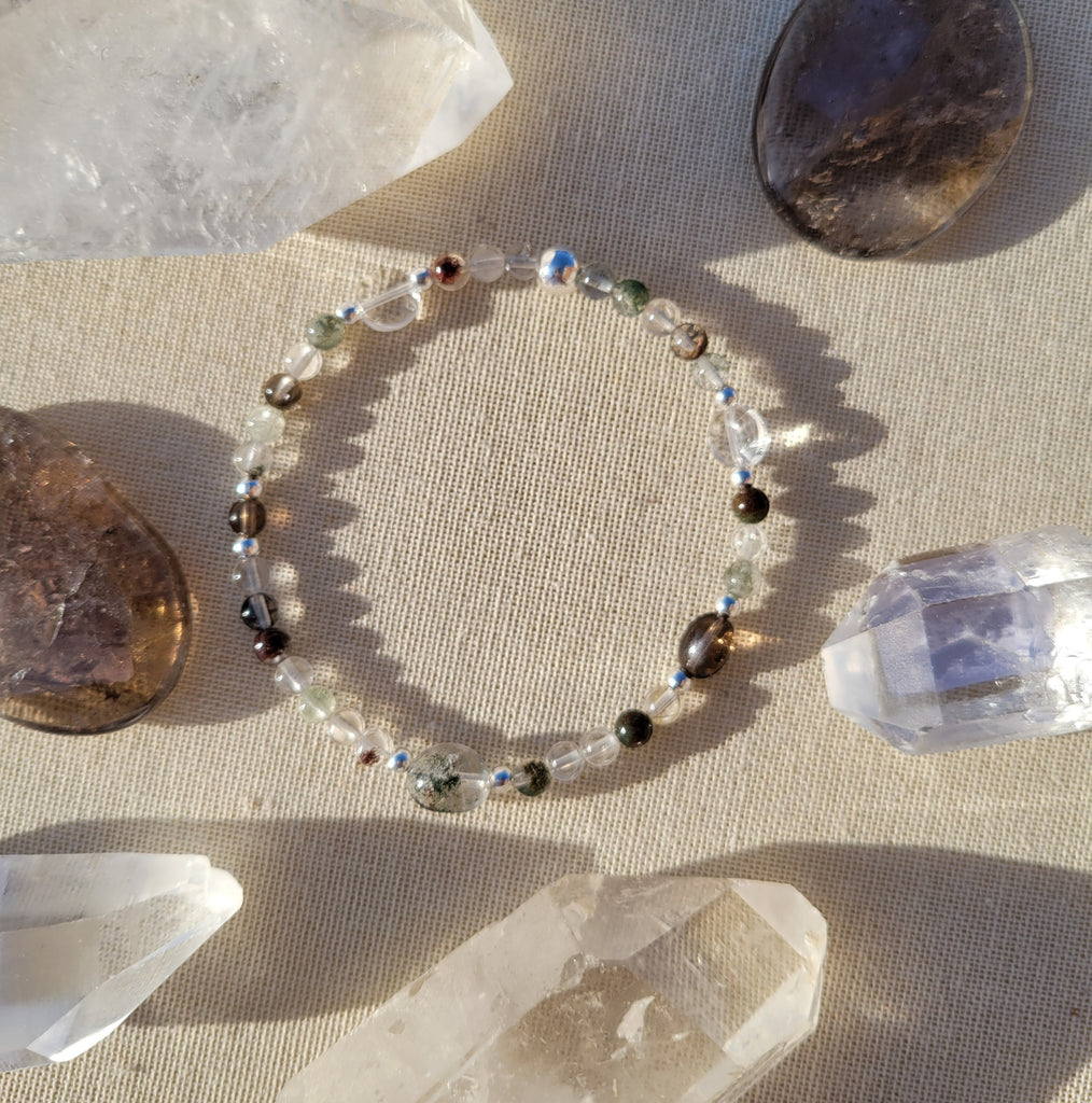 The Master Healer Quartz Smoky Quartz Phantom Quartz Silver Bracelet