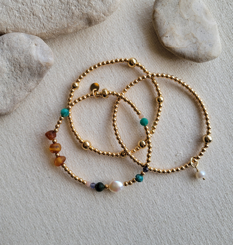 The Amazon - Multi Gemstone Gold Bracelet 3 Stack