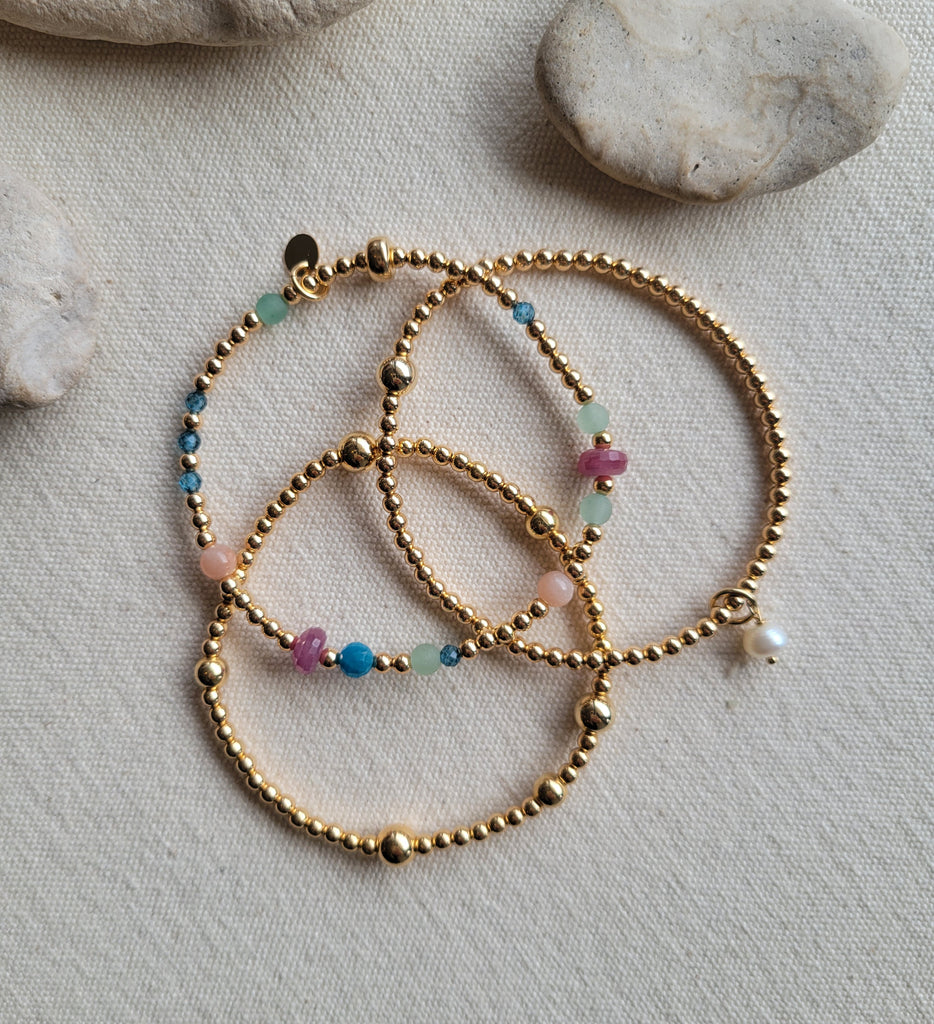 The Bouquet Stack - Multi Gemstone Gold Bracelet Stack