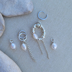 The Party Business Earrings- Interchangeable Sterling Silver Pearl Earrings – Bold Meets Classic