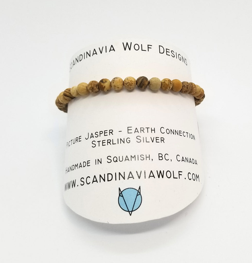 4mm Matte Picture Jasper Silver Bracelet
