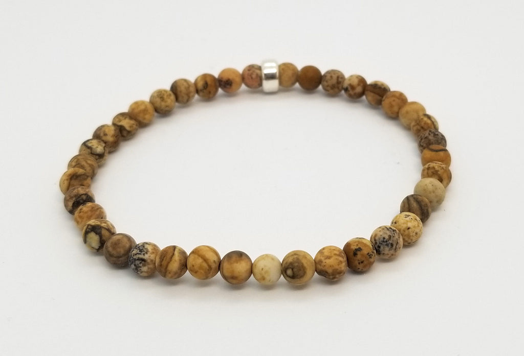 4mm Matte Picture Jasper Silver Bracelet