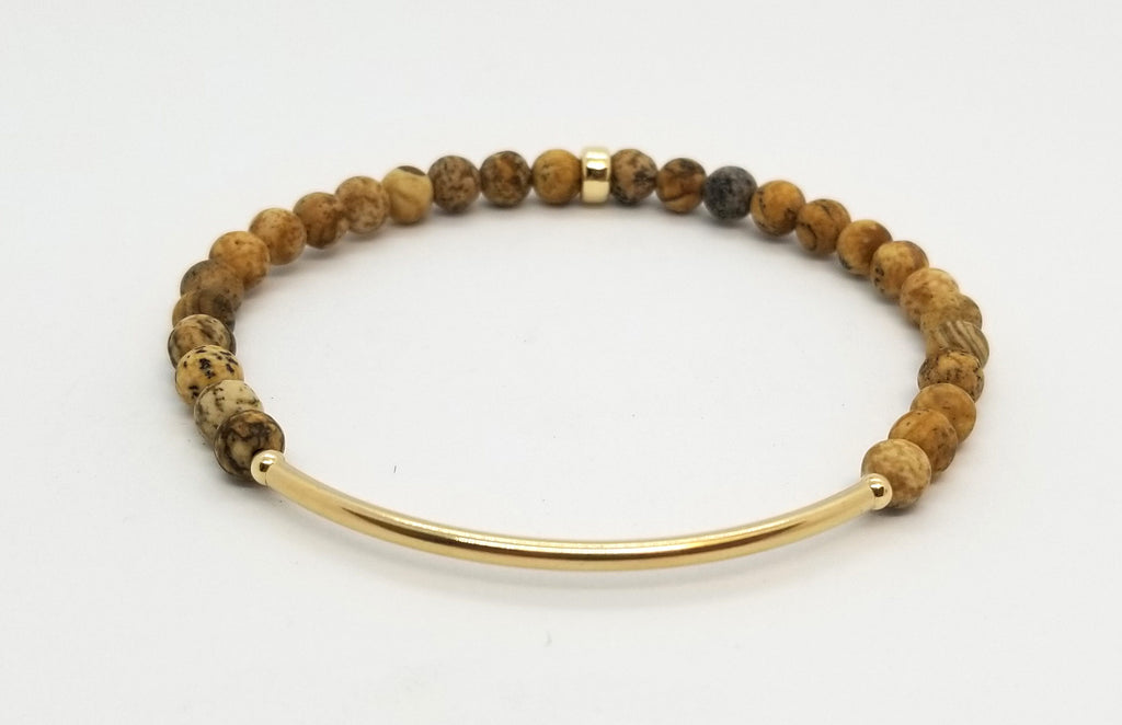 Picture Jasper Gold Bar Bracelet