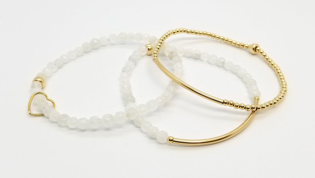 Moonstone Gold Bracelet 3 Stack