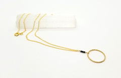Black Spinel Teardrop Circle Gold Chain